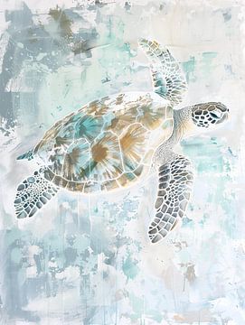 Rustgevende Diepten: Zeeschildpad in Aquarel van Color Square