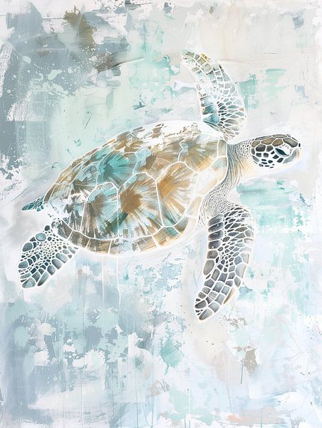 Beruhigende Tiefen: Meeresschildkröte in Aquarell von Color Square