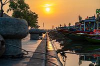 Boats along quay in Hội An, Vietnam
