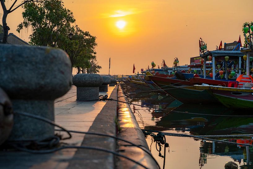 Boats along quay in Hội An, Vietnam by Karsten Glasbergen