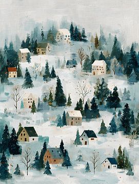 Sneeuwlandschap met Winterdorp van Gypsy Galleria