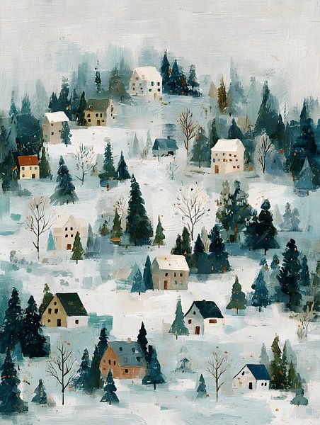 Sneeuwlandschap met Winterdorp van Gypsy Galleria