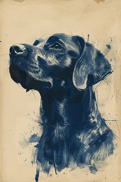 Tekening, chinese inkt, aquarel, hond -2 van Peter Pen tekeningen en schilderijen