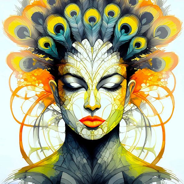 Frauen in Pfauenfederkrone - Abstrakte Malerei von A.D. Digital ART