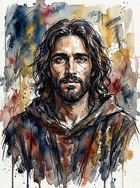 Heilige genade: kleurrijk aquarelportret van Jezus