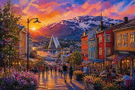 Tromsø in Norwegen, ein impressionistisches Gemälde. von Galerie Hoppenbrouwers