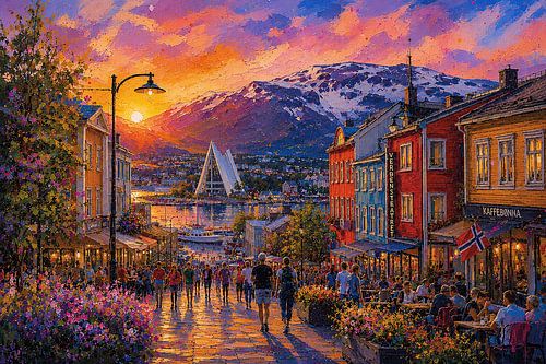 Tromsø in Noorwegen, een impressionistisch schilderij.