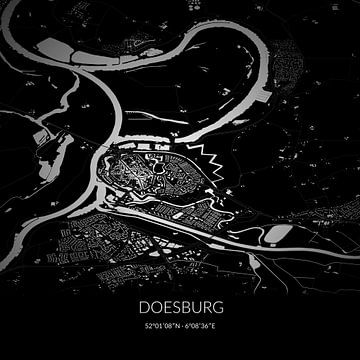 Zwart-witte landkaart van Doesburg, Gelderland. van Rezona