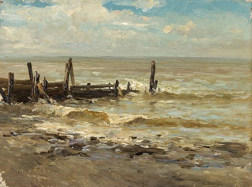 Carlos de Haes-Diapidated pier landschap, Antiek landschap