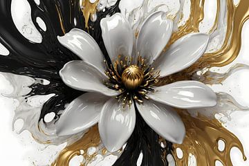 Wavy Gold and White Floral Design by De Muurdecoratie