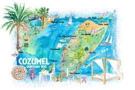 Cozumel Quintana Roo Mexico Illustrated Travel Map with Roads and Highlights by Markus Bleichner