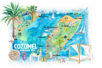 Cozumel Quintana Roo Mexico Illustrated Travel Map with Roads and Highlights von Markus Bleichner