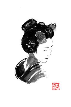 peinzende geisha van Péchane Sumie
