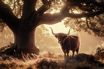 Schotse Hooglander in het gouden licht van Thea