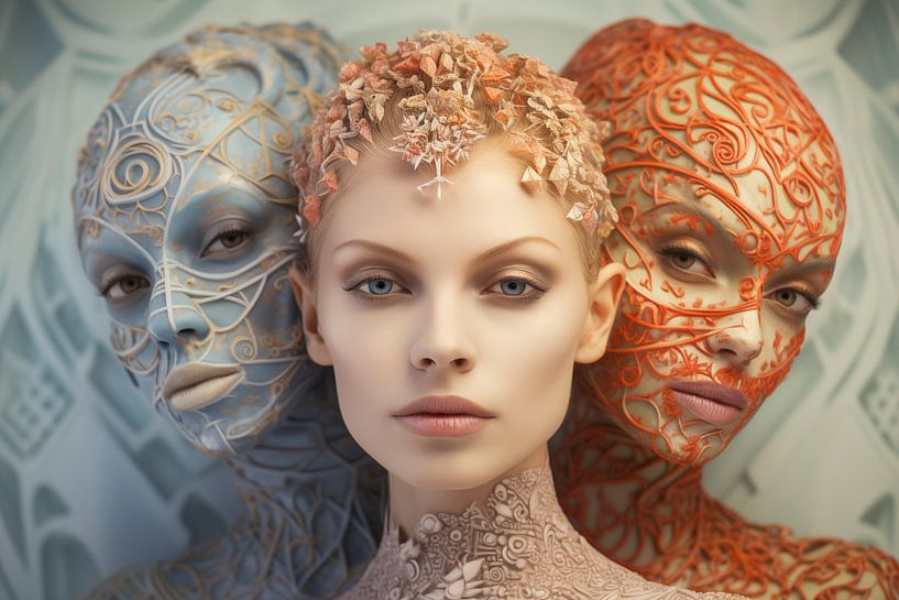 abstrakte Frauen mit Maske im Frühling, Kunstdesign von Animaflora PicsStock