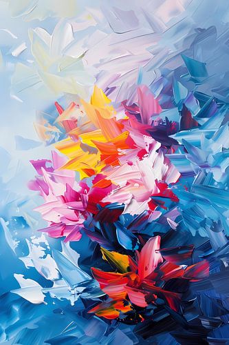 Kleurrijk abstract bloemenveld schilderij