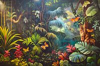 Colourful butterflies in the jungle - Painting in the Style of Henri Rousseau