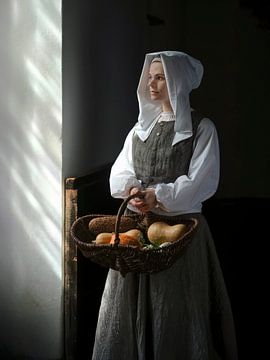 Meisje met groenten en brood