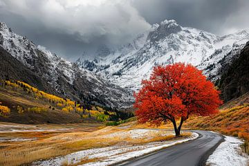 Herfstboom in berglandschap van Poster Art Shop