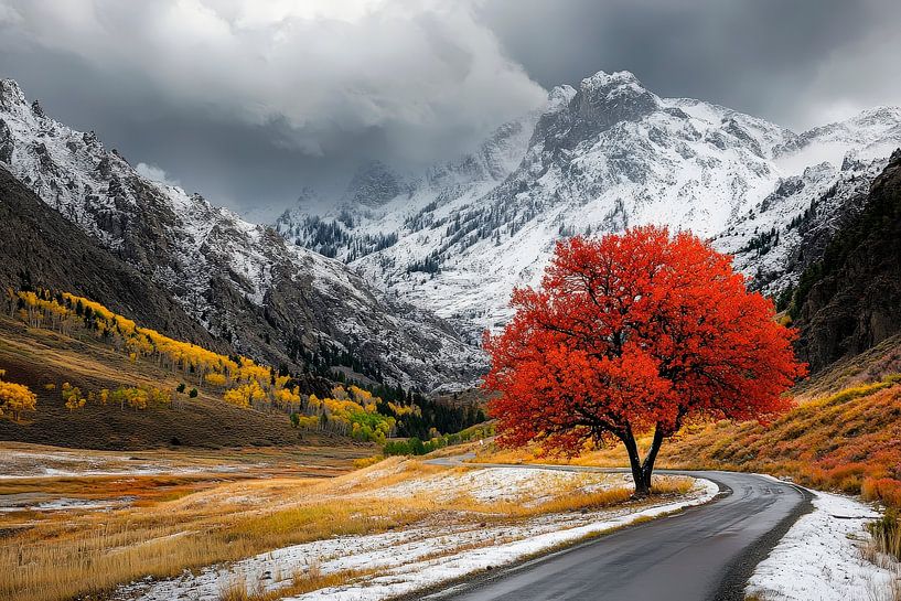 Autumn tree in mountain landscape by Poster Art Shop