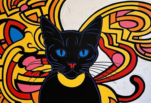 Zwarte kat met kleurrijke achtergrond