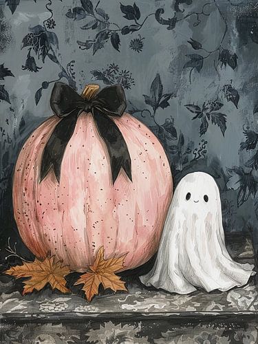 Vintage roze pompoen met spook