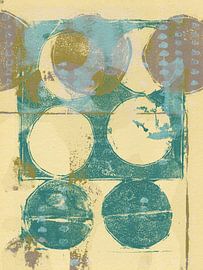 Abstract organic shapes in teal, mustard and light yellow. by Dina Dankers