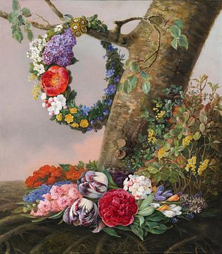 Een boeket en bloemenkrans, Christine Løvmand