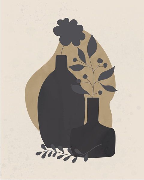 Stillleben Illustration einer Blume und zwei Zweige von Tanja Udelhofen
