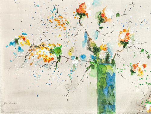 Yellow bouquet in blue vase