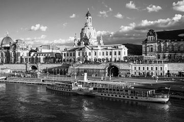 Church of Our Lady and Brühl Terrace in Dresden - Monochrome by Werner Dieterich