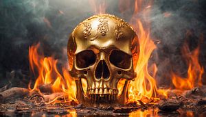 Goldener Totenkopf Schädel mit Feuer