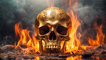 Goldener Totenkopf Schädel mit Feuer von Mustafa Kurnaz