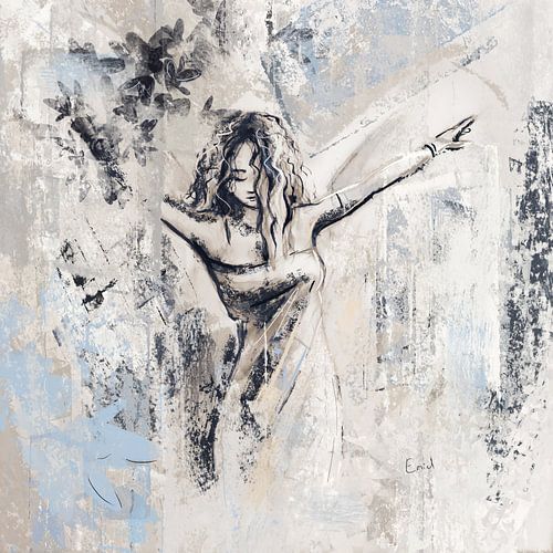 Engel in beige en blauw