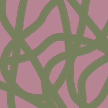 Boho abstracte lijnen in warm groen en roze. van Dina Dankers