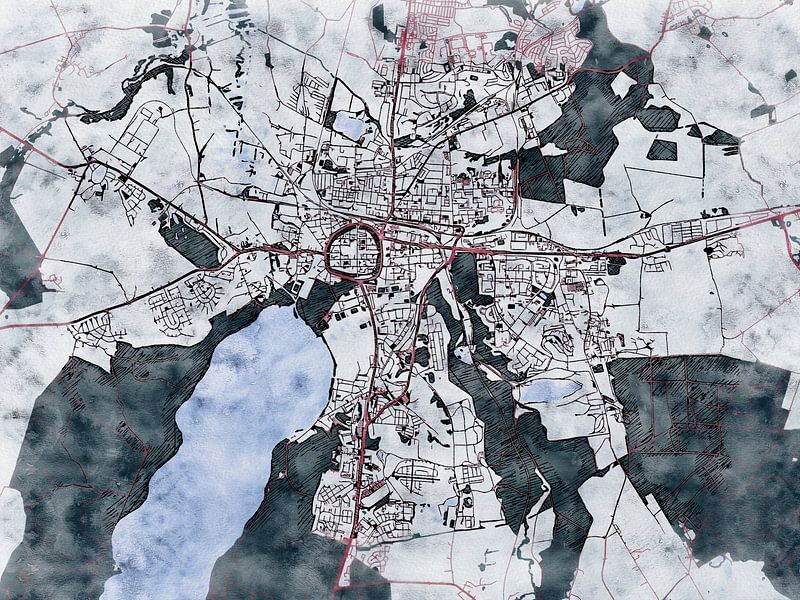 Kaart van Neubrandenburg in de stijl 'White Winter' van Maporia