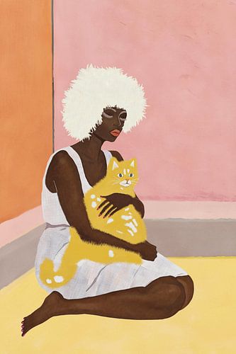 Modern Pop Art Vrouwenportret, Vrouw met Oranje Kat