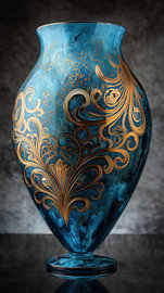 Luxuriöse Vase in Blau-Gold von TheXclusive Art