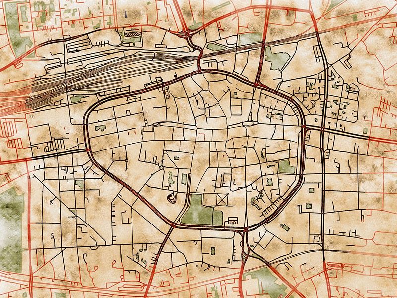 Map of Dortmund centrum with the style 'Serene Summer' by Maporia