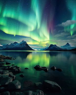 Aurora Borealis bij nacht van fernlichtsicht