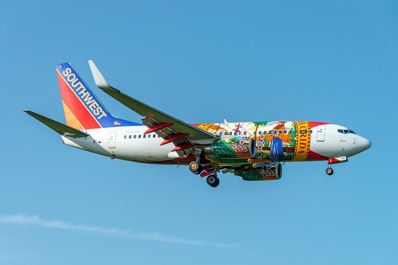 Beautifully colored Boeing 737 of Southwest Airlines (Florida One) in landing photographed at Willia by Jaap van den Berg