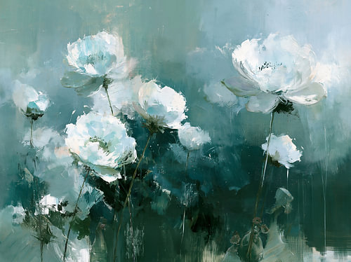 White flowers on a blue-green background