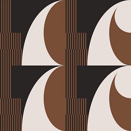 Abstracte Retro Geometrie in Bruin, Wit, Zwart. Moderne abstracte geometrische kunst nr. 6 van Dina Dankers