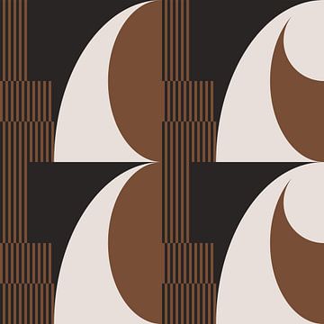 Abstracte Retro Geometrie in Bruin, Wit, Zwart. Moderne abstracte geometrische kunst nr. 6 van Dina Dankers