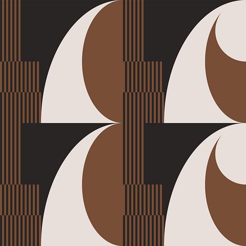 Abstracte Retro Geometrie in Bruin, Wit, Zwart. Moderne abstracte geometrische kunst nr. 6
