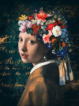 Girl with a pearl earring in mixed media artwork by John van den Heuvel