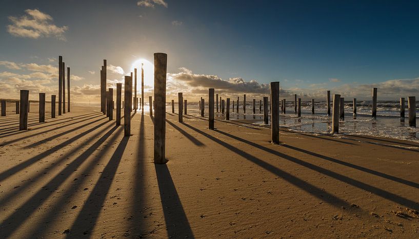 Palendorp Petten tijdens zonsondergang. van Menno Schaefer