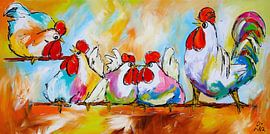 Cheerful Chickens On Stick by Vrolijk Schilderij