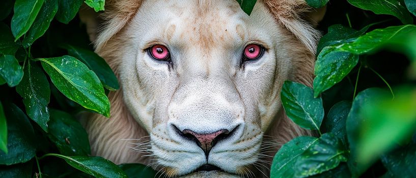 Weißer Löwe im Dschungelblick – Faszinierend von Poster Art Shop