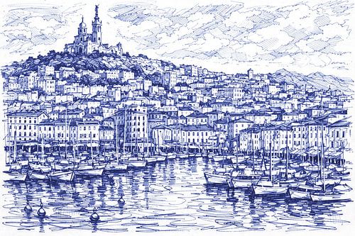 Een tekening van Marseille in Frankrijk.